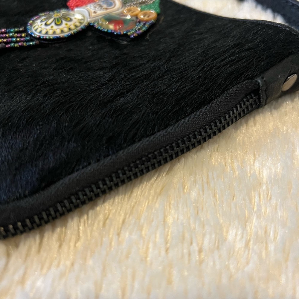 Authentic Italian Leather & Pony Hair Crossbody Bag & Wristlet, Beaded Design - Picture 5 of 7
